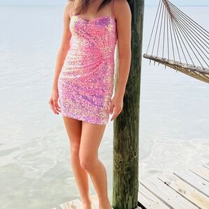 Blondie Nites Pink Sequin Mini Dress